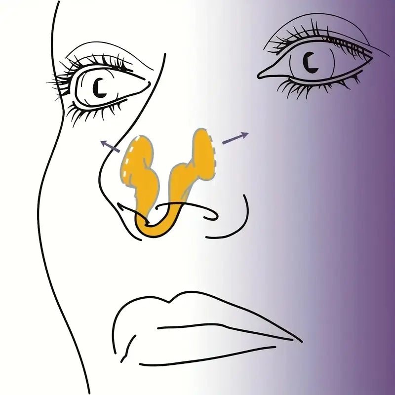 Illustration som visar hur en silikonklämma placeras i näsborrarna under sömn.