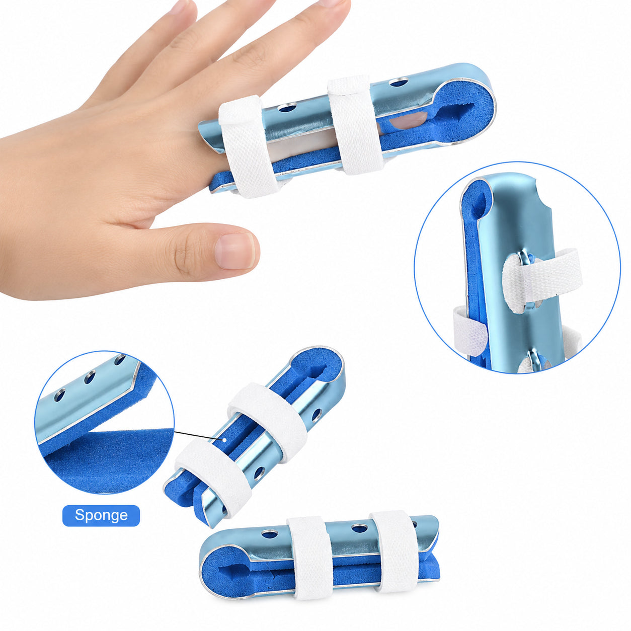 Ortopedisk fingerskena i aluminium med mjuk vaddering och kardborreband som stabiliserar, skyddar och ger bekvämt stöd åt skadat finger.
