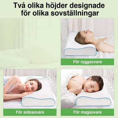 Nackstödkudde placerad under nacke vid liggande