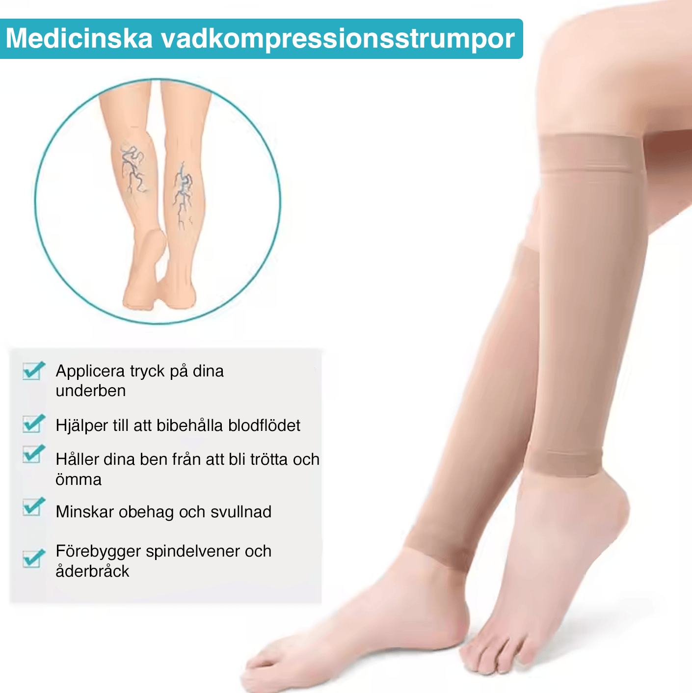 Stödstrumpor som förbättrar blodcirkulationen i vaderna