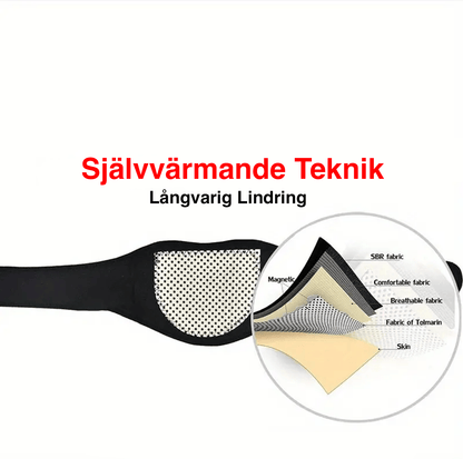 Nackskydd med värme som används vid stel nacke med flera olika lager som skapar den självvärmande tekniken.