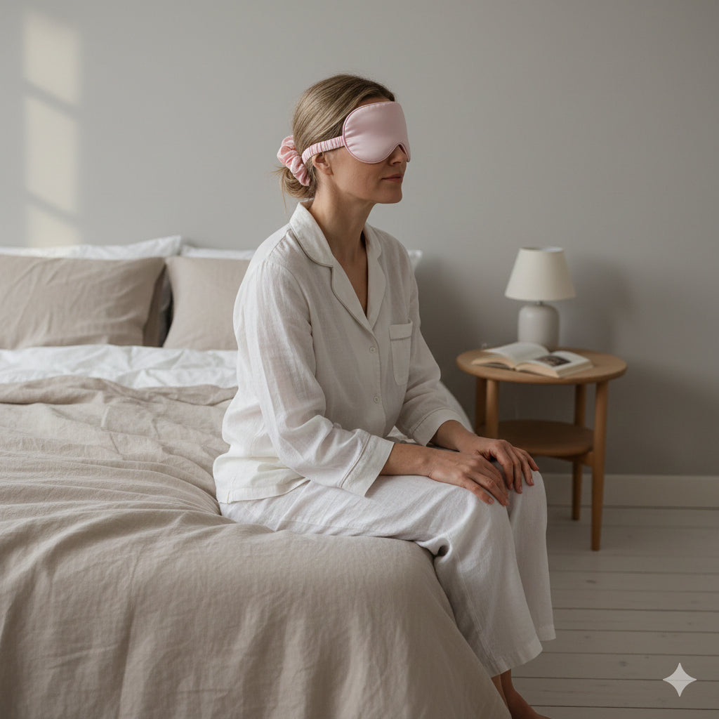 Mask placerad över ögonen för att skapa mörker vid vila