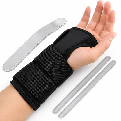 Stabilt handledsbandage med uttagbara aluminiumskenor för extra stöd.