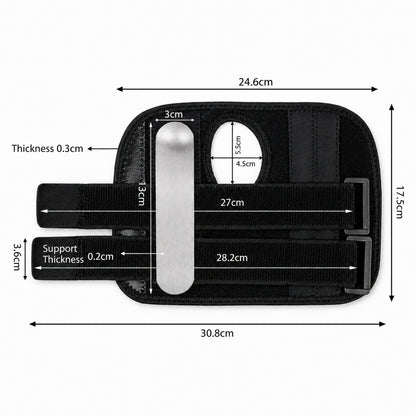 Storleksguide med mått för stabilt handledsbandage med aluminiumskena.