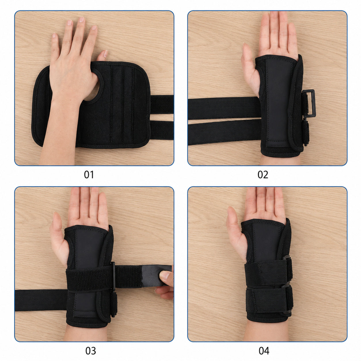 Steg-för-steg-guide för hur stabilt handledsbandage sätts på.