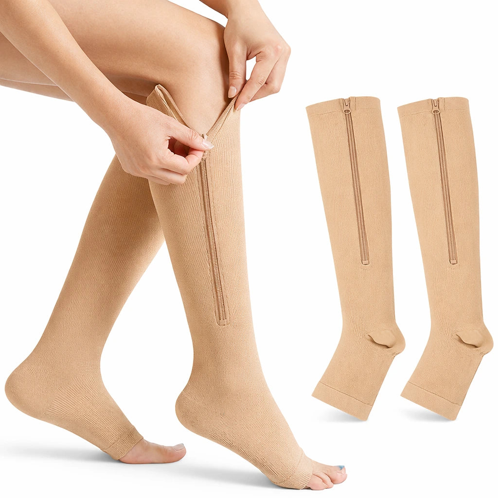 Stödstrumpor med blixtlås