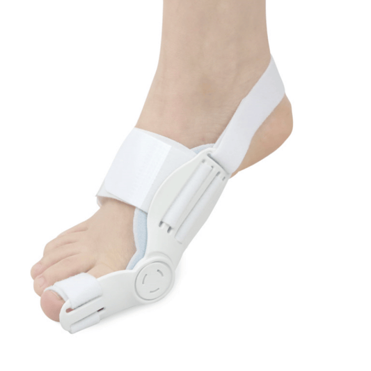 Stortåkorrigerare mot hallux valgus med justerbart roterande stöd