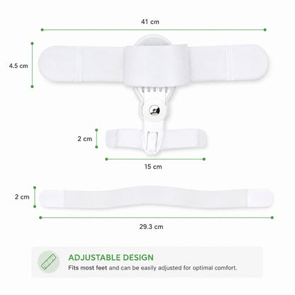 Mått och justerbar design för stortåstöd vid hallux valgus med roterande led.