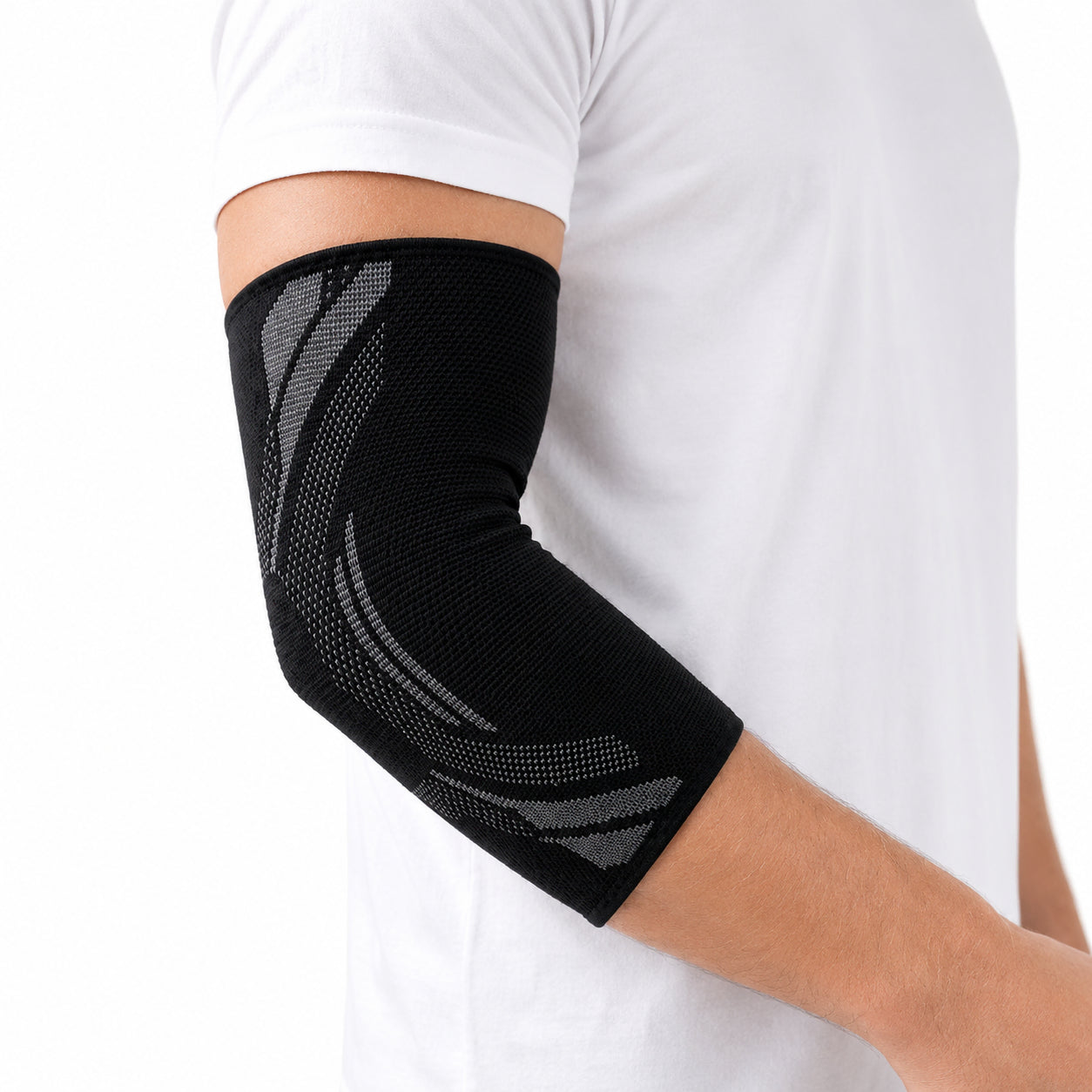 Kompressionsstöd för tennisarmbåge med riktad kompression och elastisk passform.