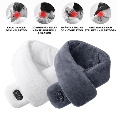 Uppvärmd halsduk i två färger med illustrationer av nack- och halsområde